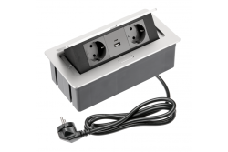 Presa per mobili SOFT 2x Presa Schuko, USB A+C, cavo di alimentazione con spina, alluminio