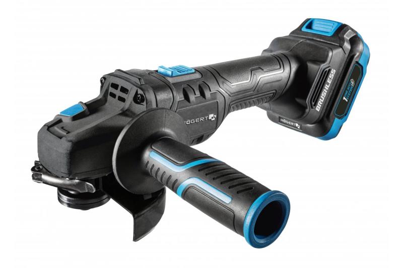 HÖGERT Smerigliatrice angolare senza fili con interruttore a paddle, 125MM, 18V, set con batteria, caricatore, accessori.