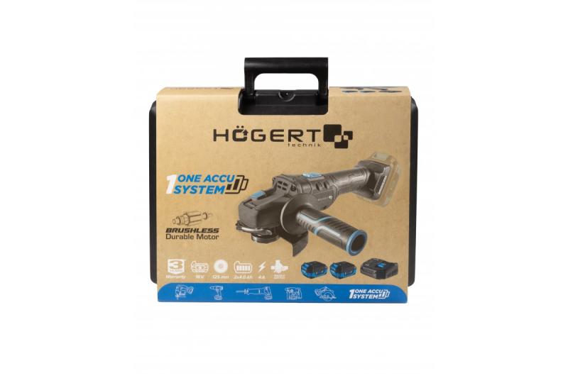HÖGERT Smerigliatrice angolare senza fili con interruttore a paddle, 125MM, 18V, set con batteria, caricatore, accessori.