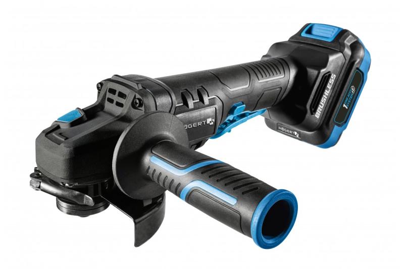 HÖGERT Smerigliatrice angolare senza fili con interruttore a paddle, 125MM, 18V - Set (batteria, caricatore, accessori)
