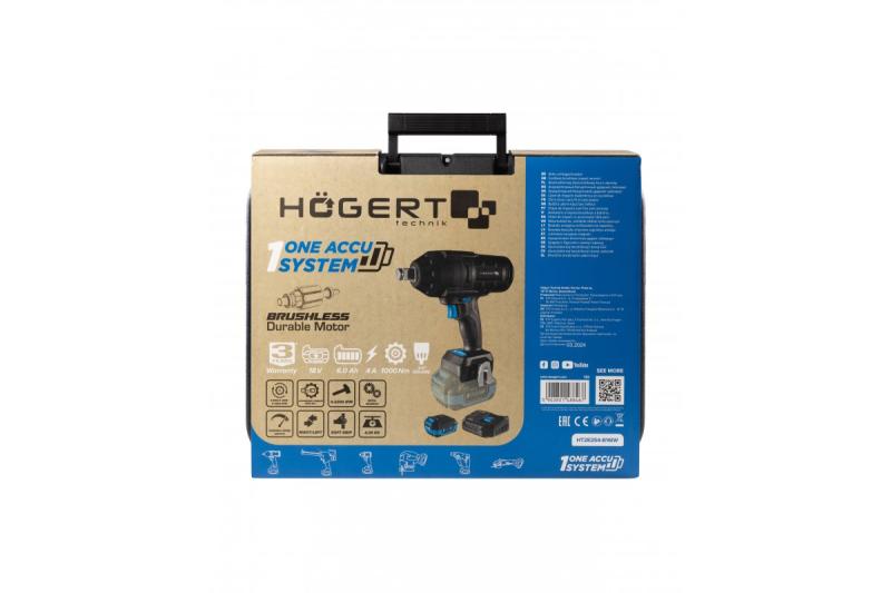 HÖGERT set avvitatore a impulsi a batteria, senza spazzole, 1000 Nm, 18V con batteria, caricabatterie.