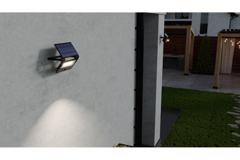 Luce solare allagamento LUMOS II, LED, 3000lm, 6400K, 2x2600mAh sostituibile, IP65, nero
