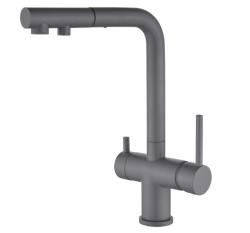 Ausmann Ellington 3-Vie Miscelatore da Cucina con Bocca Estraibile e Acqua Filtrata – Grigio – 1208970494