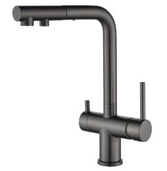Ausmann Ellington 3-Vie Miscelatore da Cucina con Doccetta Estraibile e Acqua Filtrata – Metallo Gun – 1208970499