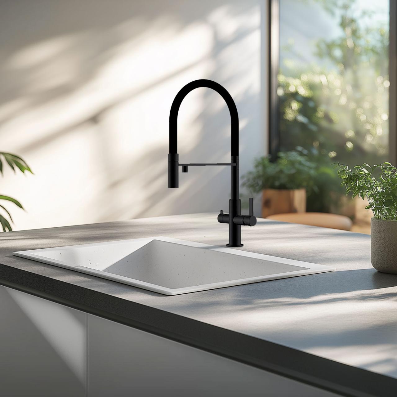 Ausmann Claridge Miscelatore da Cucina a 3 Vie con Bocca Flessibile e Acqua Filtrata – Antracite – 1208970500 - Productafbeelding 3