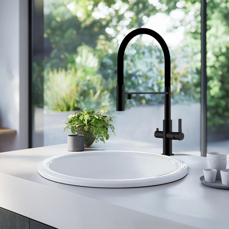 Ausmann Claridge Miscelatore da Cucina a 3 Vie con Bocca Flessibile e Acqua Filtrata – Antracite – 1208970500