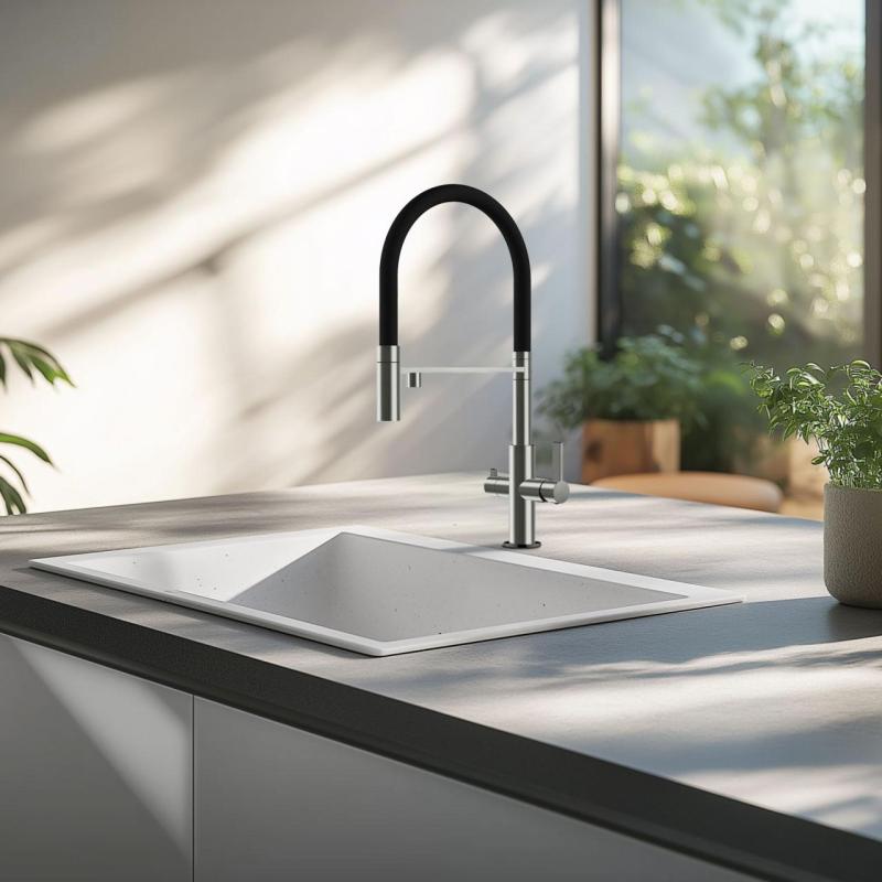 Ausmann Claridge Miscelatore da Cucina a 3 Vie con Doccetta Flessibile e Acqua Filtrata – Grigio - 1208970502