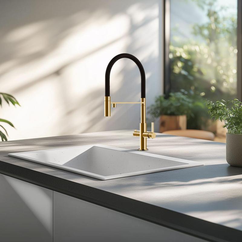 Ausmann Claridge Miscelatore da Cucina a 3 Vie con Bocca Flessibile e Acqua Filtrata – Oro - 1208970504