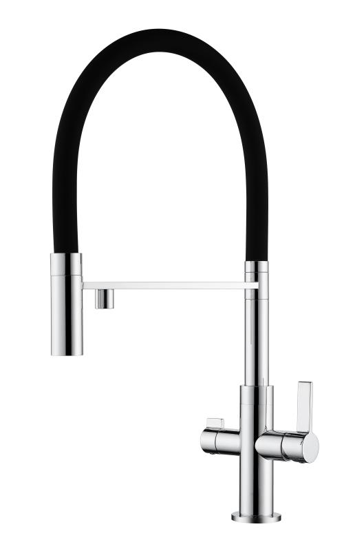 Ausmann Claridge Rubinetto da Cucina a 3 Vie con Beccuccio Flessibile e Acqua Filtrata – Acciaio Inox - 1208970505