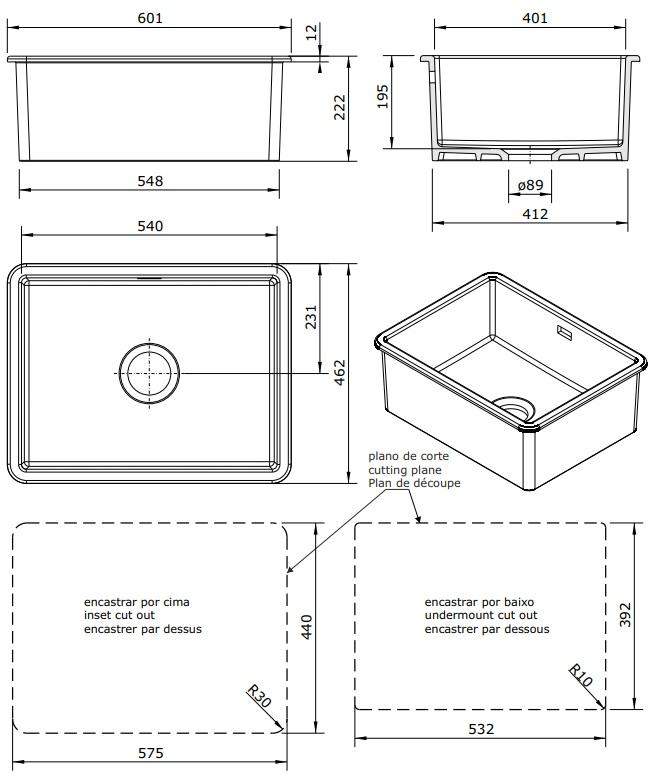 Ausmann Ceramic Ember Lavabo in Ceramica Bianca - Installazione Soprabanco e Sottopiano 54 x 40 cm 1208970508