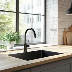 Ausmann Ceramic Ember Lavello in ceramica opaca nera - Montaggio superiore e sottotop 54 x 40 cm con tappo in acciaio inossidabile 1208970511