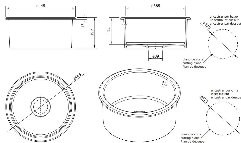 Ausmann Ceramic Ember Lavabo Rotondo in Ceramica Bianca da Appoggio e Sottopiano 1208970512