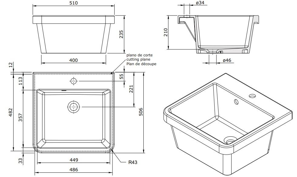 Ausmann Ceramic Frost Lavabo in Ceramica Bianca - Da Appoggio 510 x 506 mm con Foro per Rubinetto 1208970516