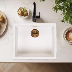 Lavello Bianco 50x40 cm Sottopiano, Soprapiano e a Filo con Tappo in Rame 1208970533