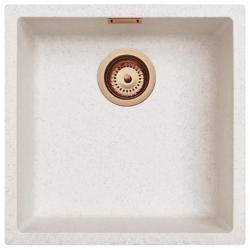 Lavabo in Crema Bianco Sabbia 40x40 cm da Incasso, Sopra e a Filo con Tappo di Rame 1208970543