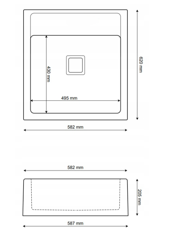 Graniteland Arno Granito Look Pietra Blu Lavello a incasso 582x620mm con Tappo quadrato in acciaio inox 1208970600