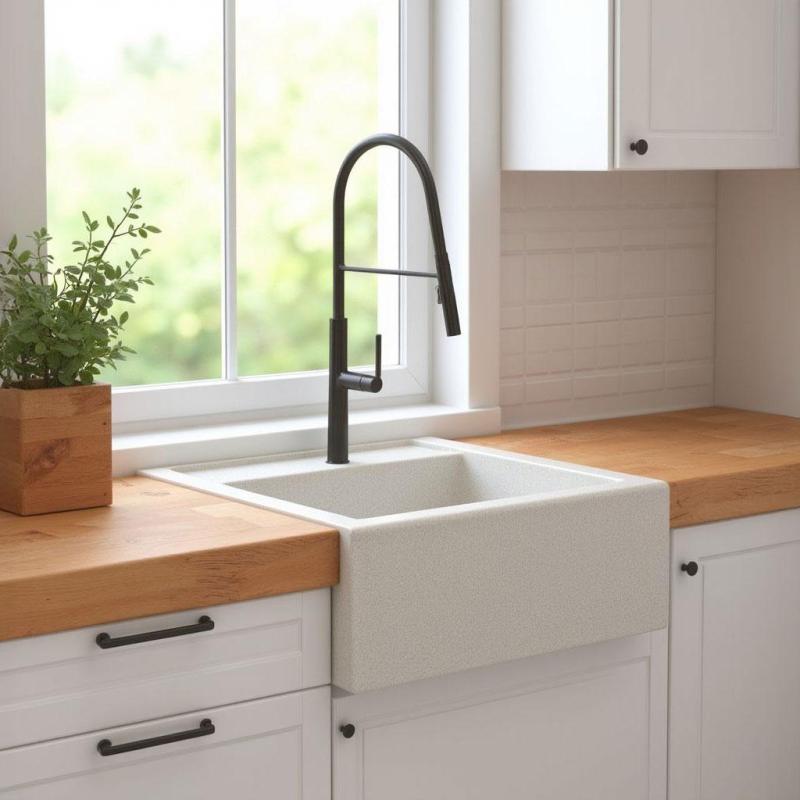 Lavello da incasso in granito bianco Graniteland Arno 582x620mm con tappo quadrato in acciaio inossidabile 1208970604.