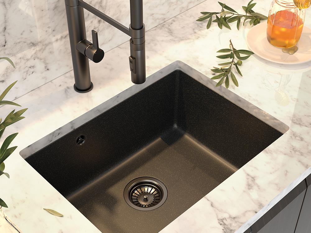 Graniteland Solo Granito nero pietra calcarea dura Lavello sottopiano 42x34 cm con tappo in acciaio inox 1208970606