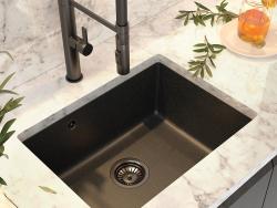 Graniteland Solo Granito nero pietra calcarea dura Lavello sottopiano 42x34 cm con tappo in acciaio inox 1208970606