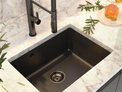 Graniteland Solo Lavello Sottotop in Granito Nero 42x34 cm con Tappo in Acciaio Inox 1208970611