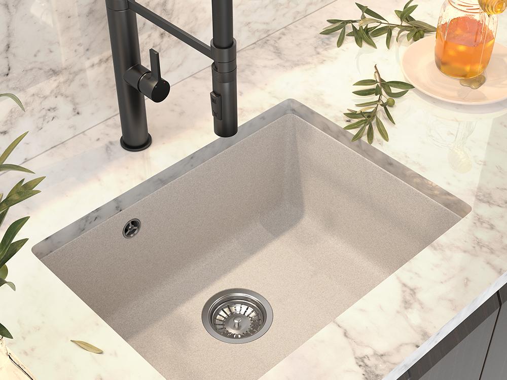 Graniteland Solo Lavello sottotop in granito sabbia beige 42x34 cm con tappo in acciaio inossidabile 1208970612