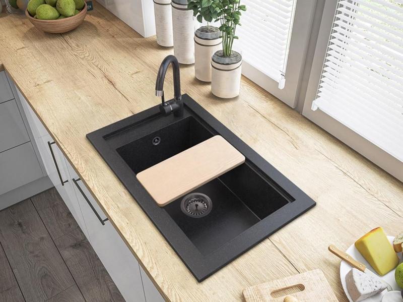 Graniteland Magra Graniti nero ardesia pietra dura Lavabo da incasso 686x427 mm con foro per rubinetto e tappo in acciaio inossidabile 1208970615
