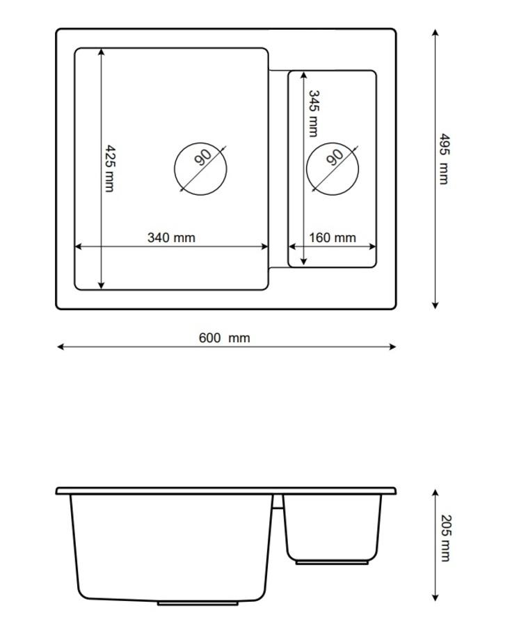 Graniteland Adda Granito nero Pietra blu aspetto 1.5 Lavello da appoggio 600x495mm con tappo in acciaio inox 1208970619.