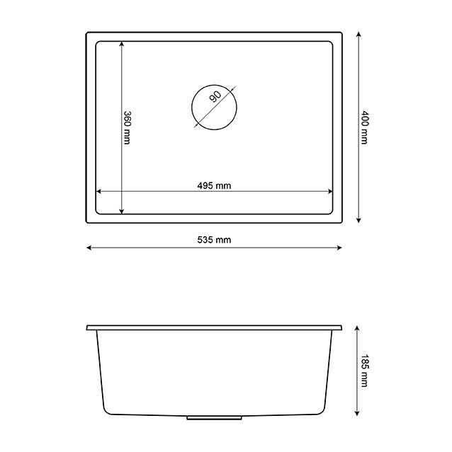 Graniteland Solo Lavello sottopiano in granito nero 535x400 mm con tappo in acciaio inox 1208970637.