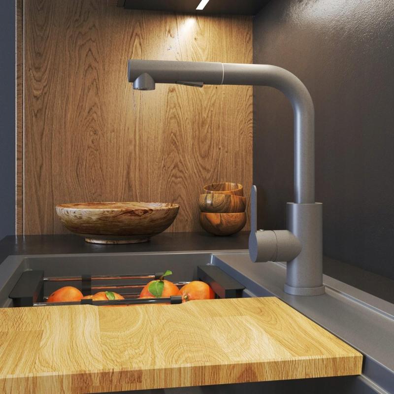 Graniteland Celeste Rubinetto da Cucina Grigio con Doccetta Estraibile e Doppia Funzione 1208970663