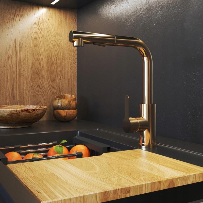 Graniteland Celeste Miscelatore da Cucina in Rame con Bocca Estraibile e Doccetta a Doppia Funzione 1208970665