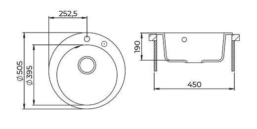 AquaGranite Lago Lavello rotondo in granito bianco da appoggio 505mm con tappo in acciaio inox e 1 foro per rubinetto 1208970689