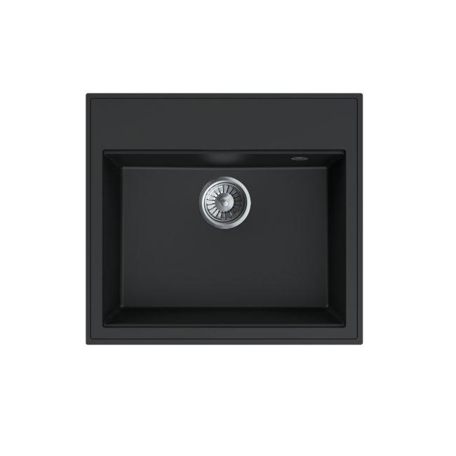 Dura Stretto lavello in quarzo nero da appoggio 56x51cm con piano per rubinetto 1208970690.