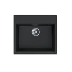 Dura Stretto lavello in quarzo nero da appoggio 56x51cm con piano per rubinetto 1208970690.