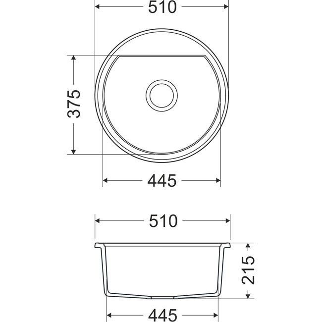 Dura Stretto Bianco quarzo lavandino rotondo da appoggio 51 cm con tappo in acciaio inox e 1 foro per rubinetto 1208970691.