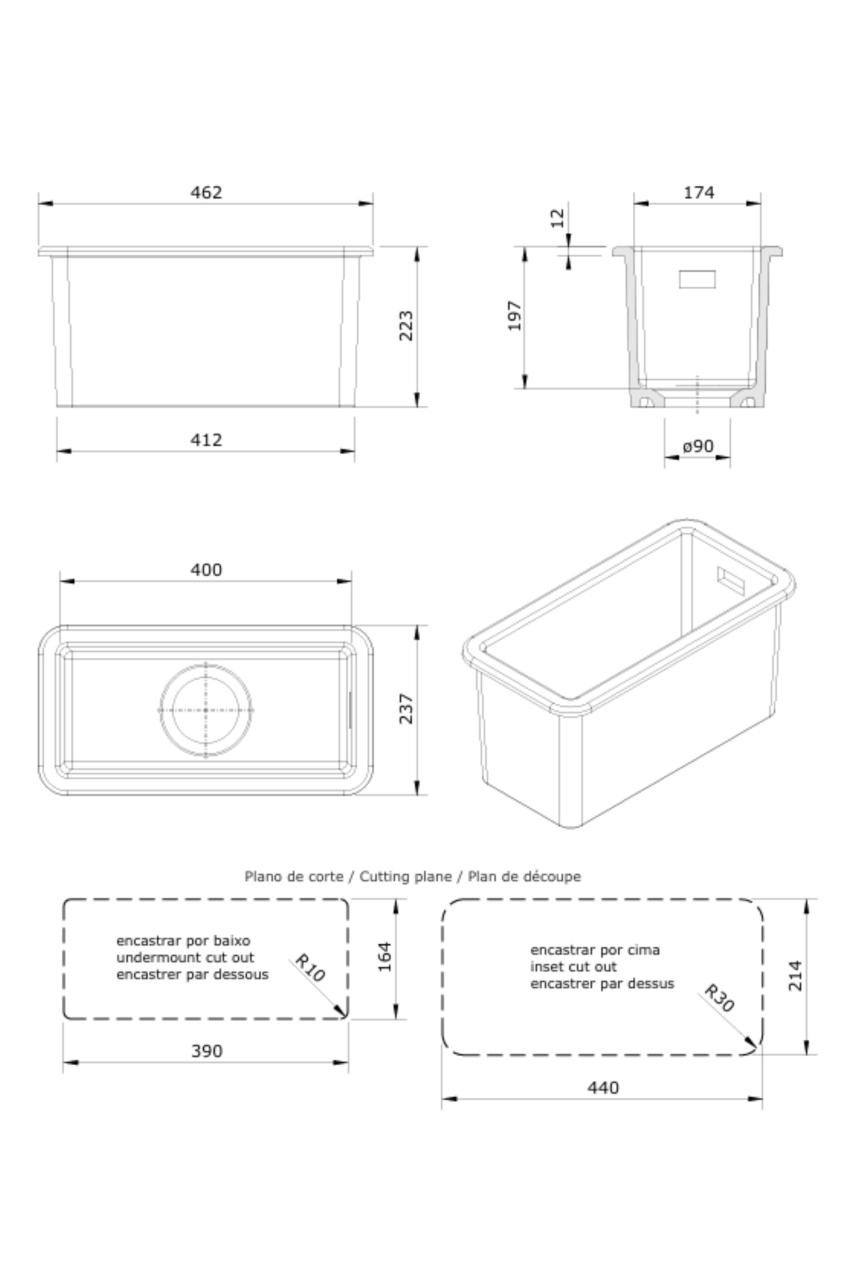 Ausmann Ceramic Ember Lavabo in Ceramica Bianco semi-incasso e sottopiano 174 x 400 mm con tappo in acciaio inossidabile 1208970734