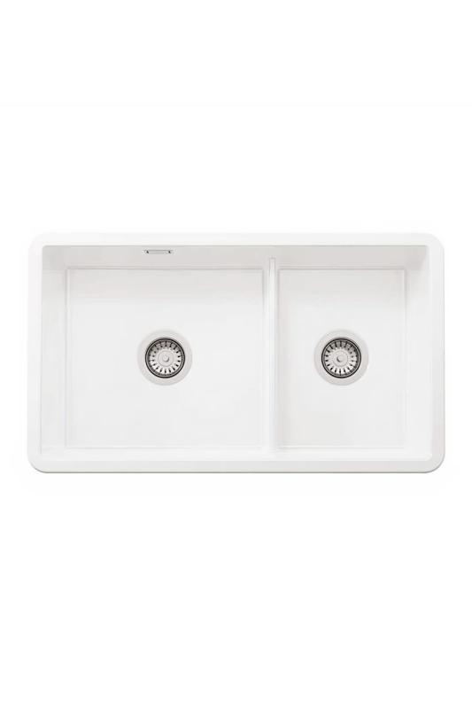 Ausmann Ceramic Ember Lavabo Ceramico Bianco Ad Una E Mezza Vasca Da Incasso e Sottotop 733 x 401 mm con Tappi In Acciaio Inossidabile 1208970737