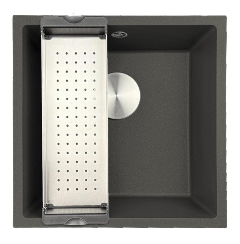 GraniteMy Universal Granito Grigio, scuro Lavandino 40x40 cm Da incasso, Sottotop e Filo top con tappo in acciaio inossidabile 1208970742