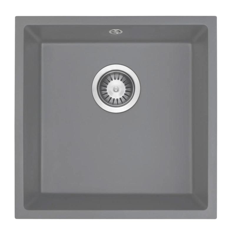 GraniteMy Universale Lavabo in Granito Grigio 40x40 cm da Incasso, Sottotop e Filotop con Tappo in Acciaio Inossidabile 1208970743