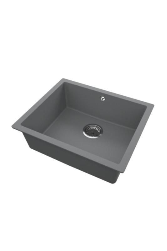GraniteMy Universale Granito Grigio, scuro Lavabo 50x40 cm Da incasso, Sottotop e Filotop con Presa in Acciaio Inox 1208970744