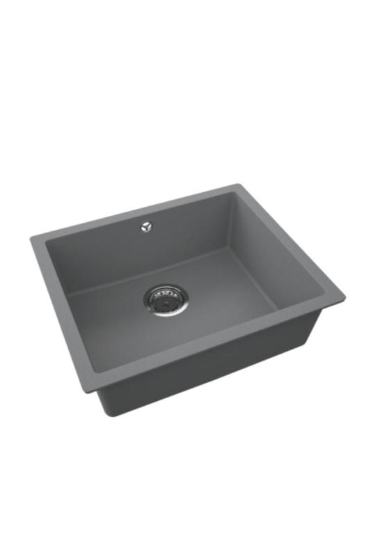 GraniteMy Universale Granito Grigio, scuro Lavabo 50x40 cm Da incasso, Sottotop e Filotop con Presa in Acciaio Inox 1208970744