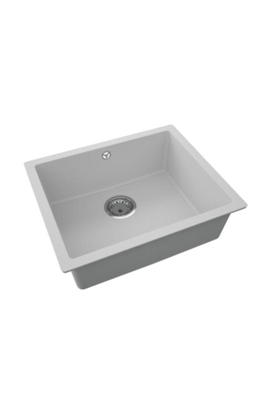 GraniteMy Lavabo Universale in Granito Grigio 50x40 cm da Appoggio, Sottotop e Filotop con Tappo in Acciaio Inossidabile 1208970745