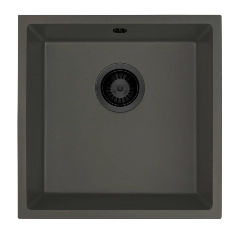 GraniteMy Universale Granito Grigio, scuro Lavandino 40x40 cm Da montare, Sottotop e Incasso con Tappo Nero 1208970747