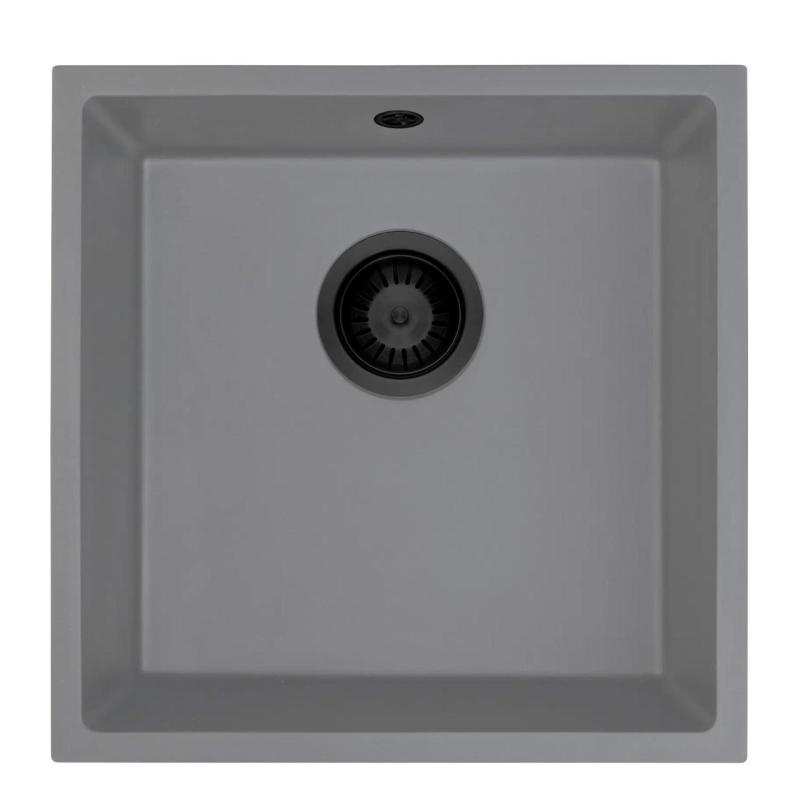 Lavabo GranitoMy Universal in granito grigio 40x40 cm Da incasso, sottotop e filotop con tappo nero 1208970751