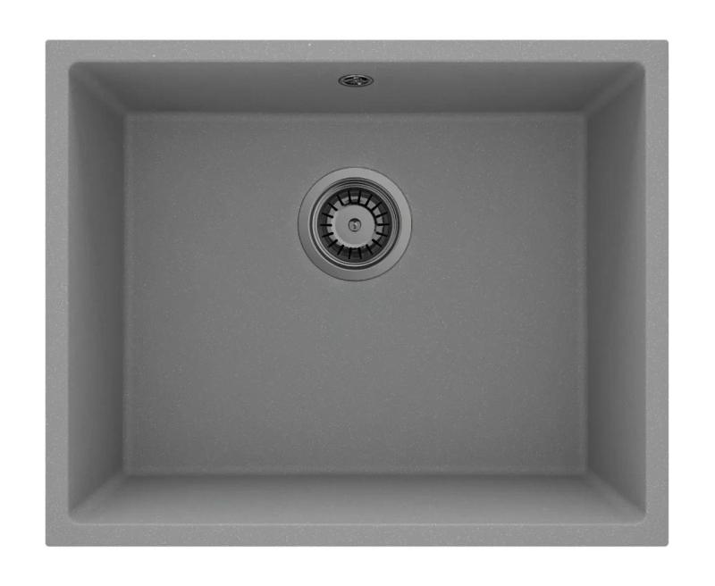 GraniteMy Universale Lavabo in Granito Grigio 50x40 cm da Incasso, Sottotop e Filotop con Tappo in Metallo Color Peltro 1208970758