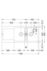 Franke Maris MRG 621 Fragranite Mat Nero Doppio Lavabo 116 x 50 cm Montaggio con Zona di Scolatura 114.0628.970