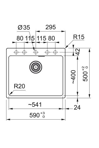 Franke Maris MRG 610-50 TL Fragranite Nero Opaco Lavabo da Incasso con Foro per Rubinetto 114.0668.630