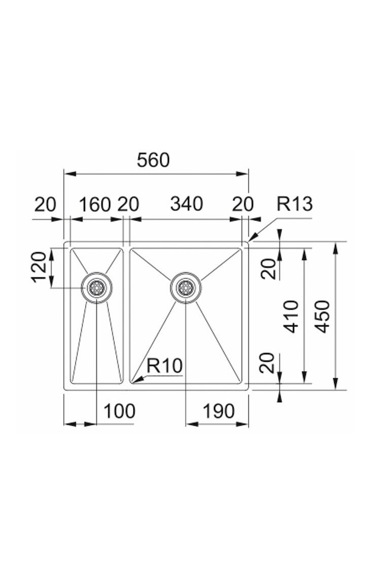 Franke Bolero Plus New R10 BXX 260-34-16 BR 1,5 Lavello in acciaio inossidabile da un mezzo Vlakinbouw, installazione sottotop e sopratop 56x45 cm 127.0733.338