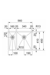 Franke Bolero Plus New R10 BXX 260-34-16 BR 1,5 Lavello in acciaio inossidabile da un mezzo Vlakinbouw, installazione sottotop e sopratop 56x45 cm 127.0733.338