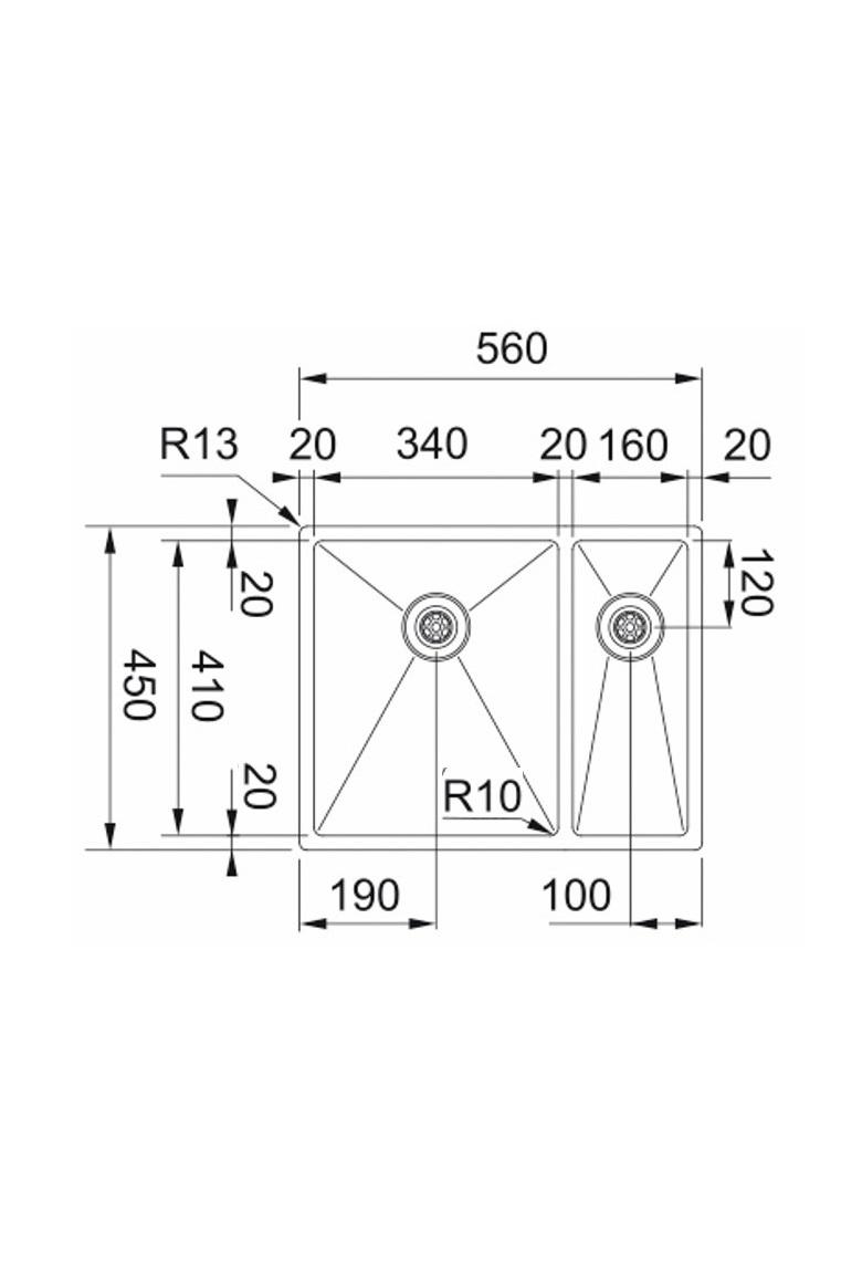 Franke Bolero Plus New R10 BXX 260-34-16 BL 1,5 Lavandino in acciaio inossidabile da un tempo e mezzo Installazione a filo, sottotop e sopratop 56x45 cm 127.0733.339