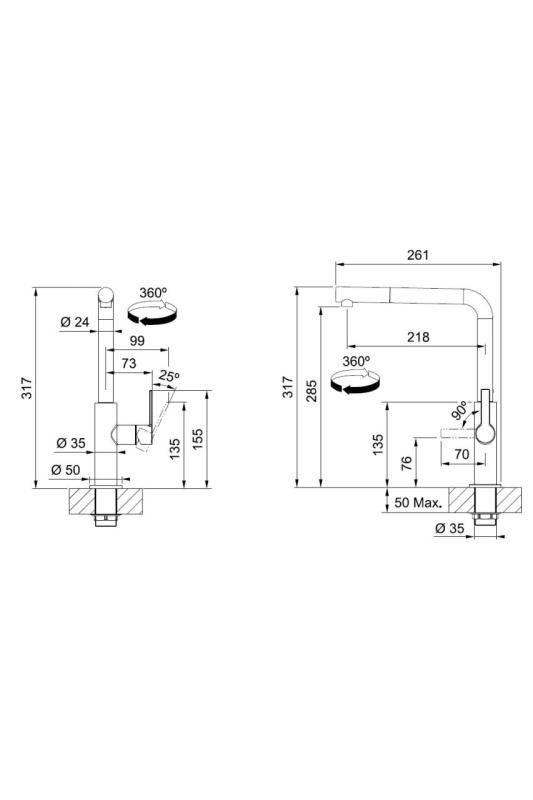Franke Maris Slim L Rubinetto da Cucina Nero con Bocchetta Estraibile 115.0728.394